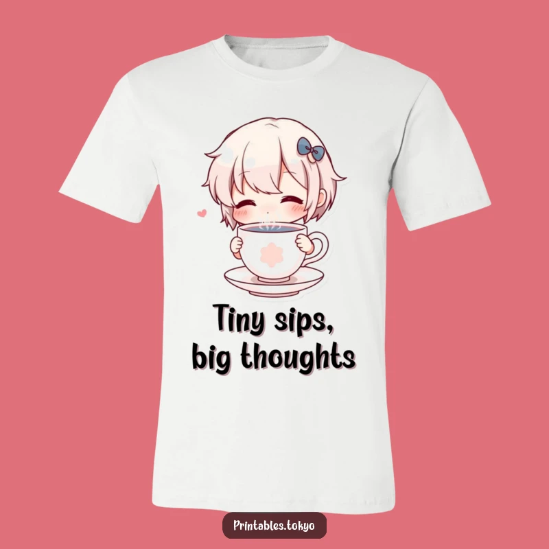 Funny Tea Sipping T-Shirt: Cute Character with Tiny Cup, Hilarious Anime Style Funny Gift