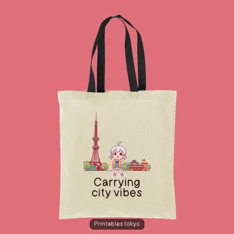 Funny Tokyo Trip Tote Bag: Character's Playful Pose, Stylish and Humorous