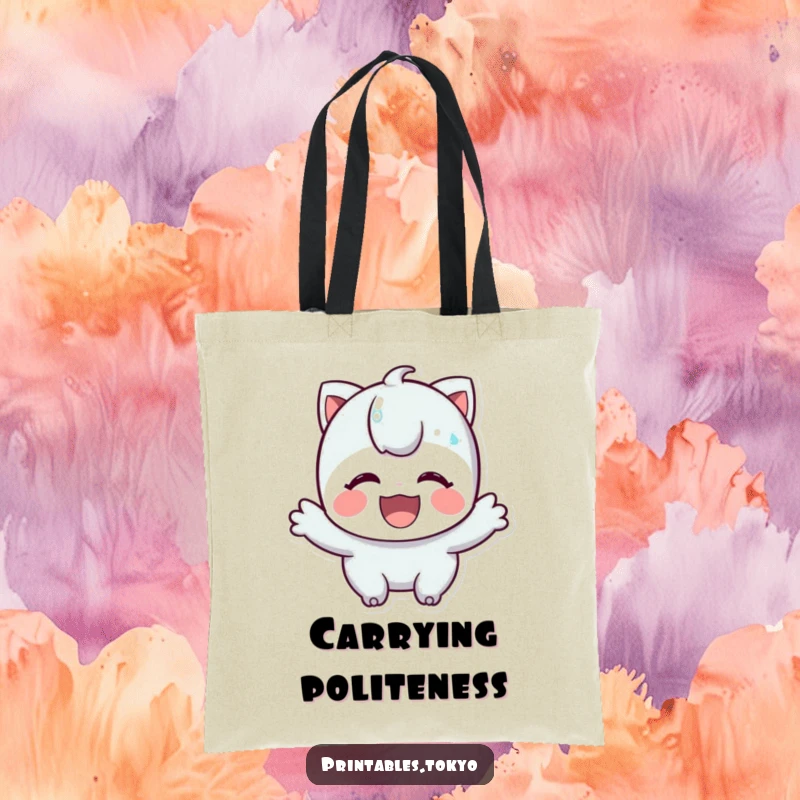 Funny tote bag with a character executing a gracious bow, conveying appreciation and adding a humorous touch to daily tasks.