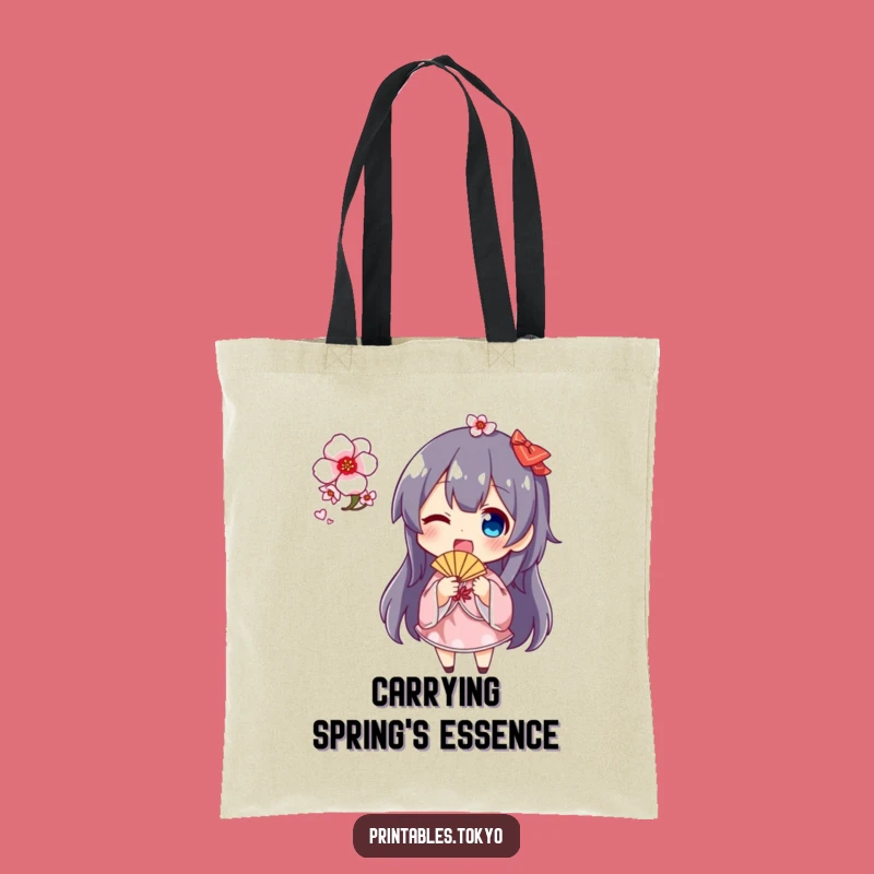 Funny Cherry Blossom Fan Tote Bag: Cute Character Carry-All, Ideal Gift