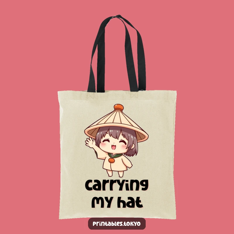 Friendly Wave Funny Tote Bag - Cute Japanese Hat Accessory