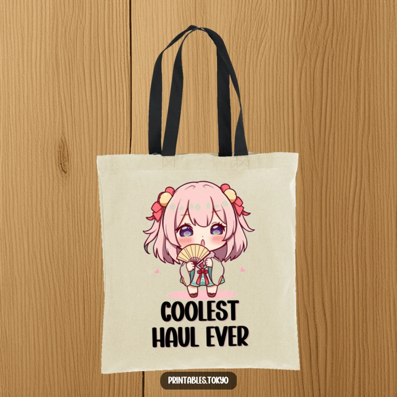 Funny Tote Bag: A character playfully gestures with a tiny fan, making this a humorous and practical carryall, perfect for a funny gift.