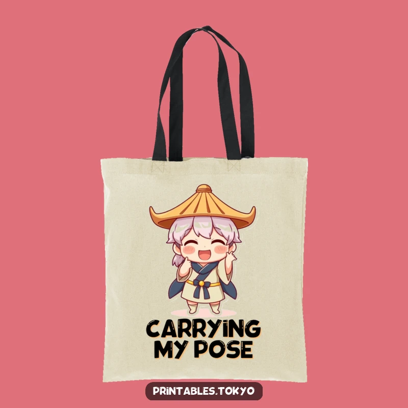 Funny Japanese Hat Pose Tote Bag - Quirky Art - Practical Cultural Gift