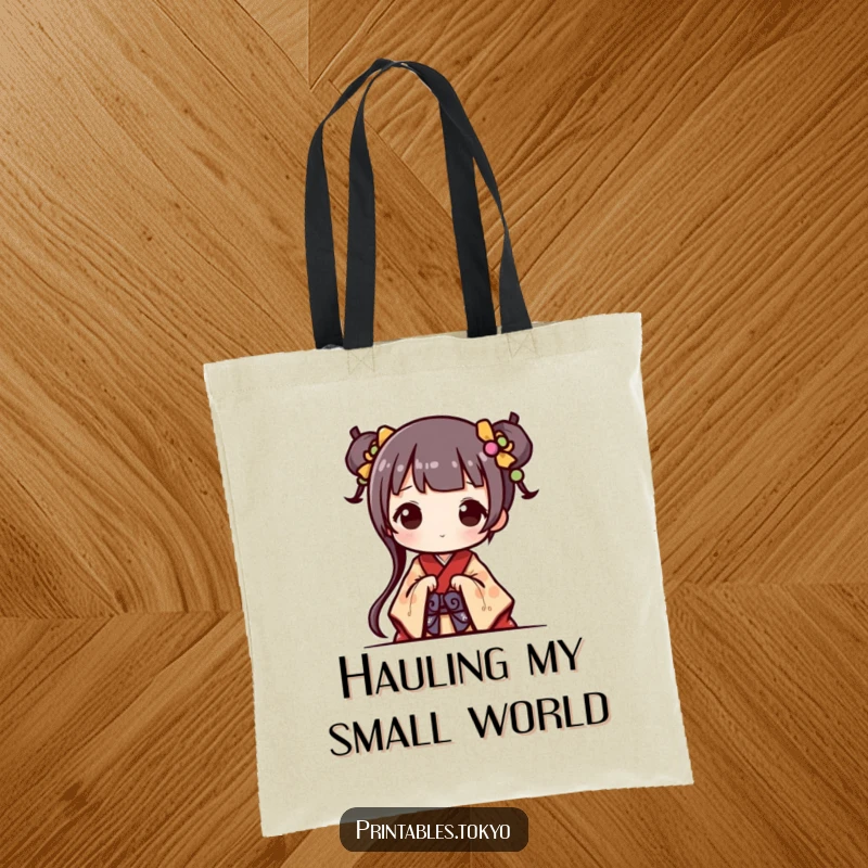 Funny Tote Bag: A cute character in a miniature kimono peeks out playfully, ideal for carrying essentials with adorable charm.