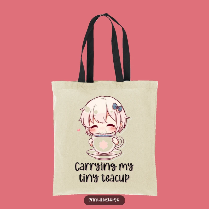 Funny Tote Bag: Adorable Character Sipping Tiny Teacup, Practical and Hilarious Funny Gift for Daily Errands