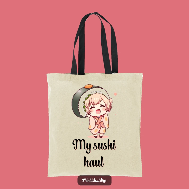 Funny Kimono Sushi Tote Bag - Joyful Character, Oversized Roll Accessory Gift